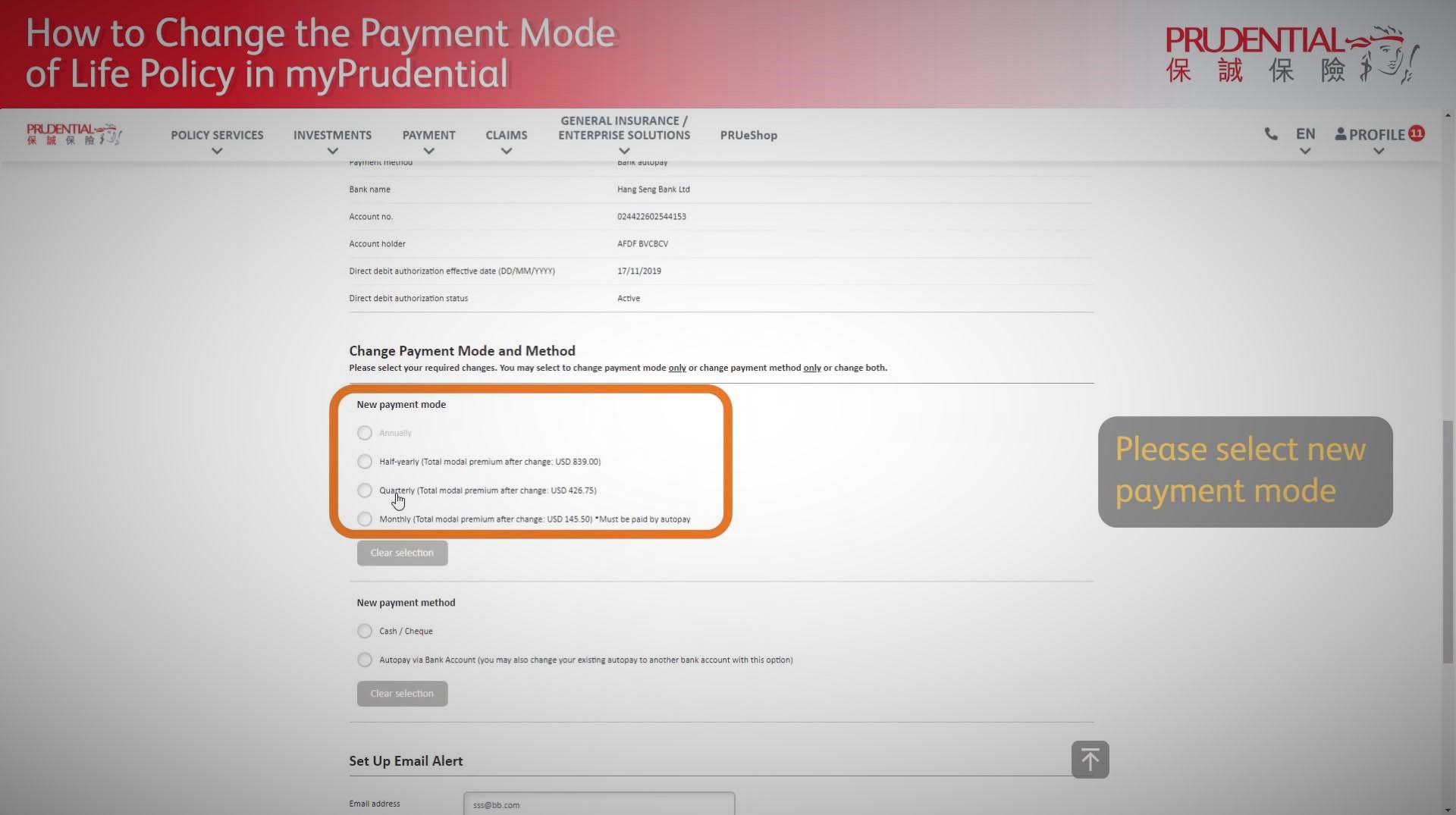 How to change the payment mode of life policy
