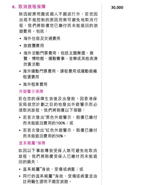 保誠精選「旅遊樂」- 保障一覽表
