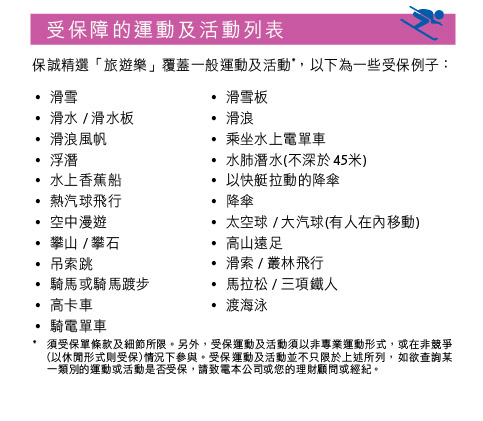 GI_Travel_Sportslist_tc 保誠精選「旅遊樂」- 受保障的運動及活動列表